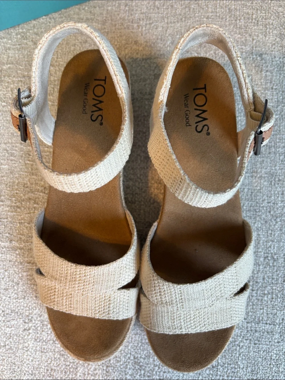 TOMS Cream Canvas Espadrille Platform Sandals